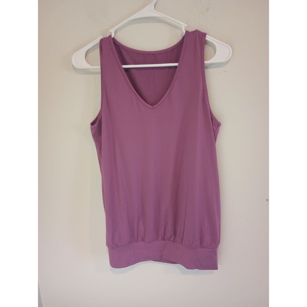 Women's Purple V-Neck Tank Top Size Small Banded Hem Sleeveless Blouse Stretch
